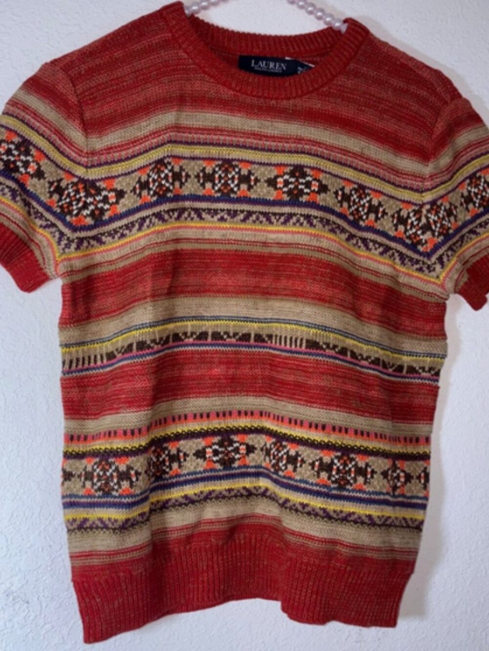 Ralph Lauren Geo Striped Short Sleeve Sweater Petite Medium NWT - Picture 3 of 5